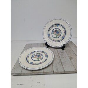 Vintage Blue and White Wedgewood Set of 2 Plates 8" Wide Tree Flowers